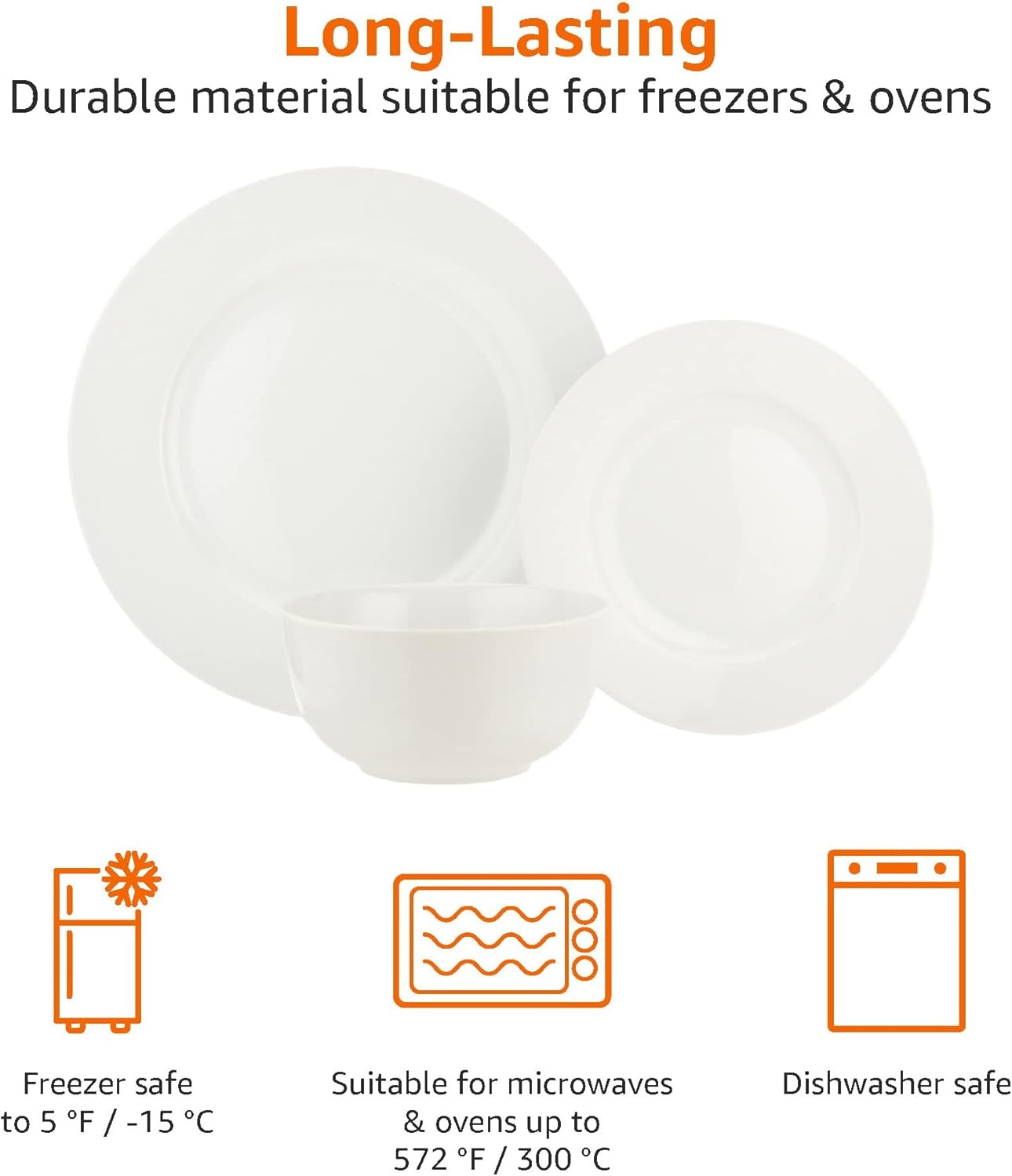 18pc Porcelain Dinnerware Set White Plates Bowls Microwave Dishwasher