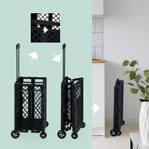 Foldable Shopping Trolley Cart on Wheels 25kg Capacity Telescopic Handle