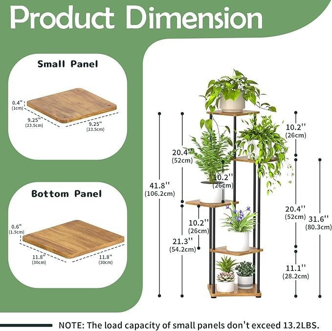 5 Tier Tall Metal & Wood Plant Stand Indoor Outdoor Multi-Shelf Flower Rack