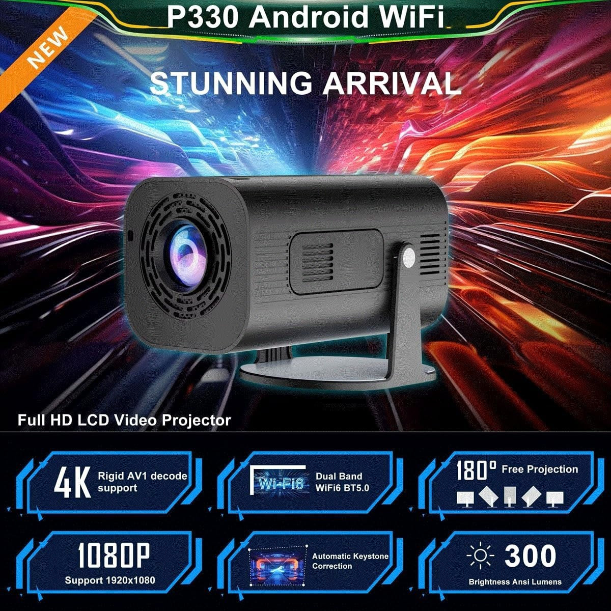 Mini Smart Projector Android 11 1080P 4K Support WiFi 6 Bluetooth