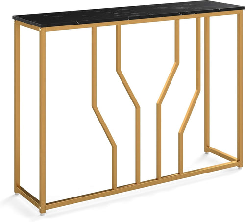 Slim Console Table Faux Marble Top Metal Frame Entryway Hallway Accent 110cm