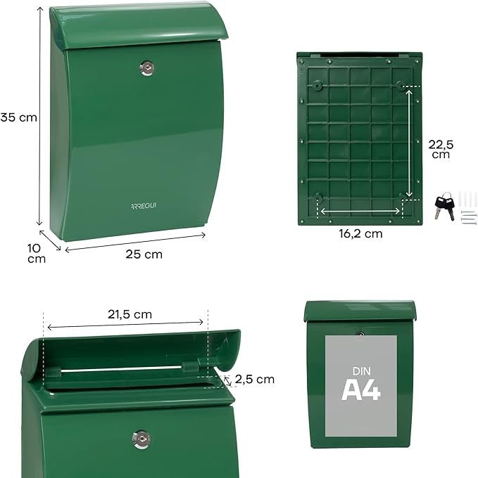ockable Wall Mounted Letterbox Waterproof Rust-Free Plastic Mailbox Green