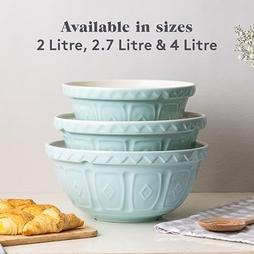 4L Powder Blue Mixing Bowl Earthenware Classic Pattern Kitchen Bakeware