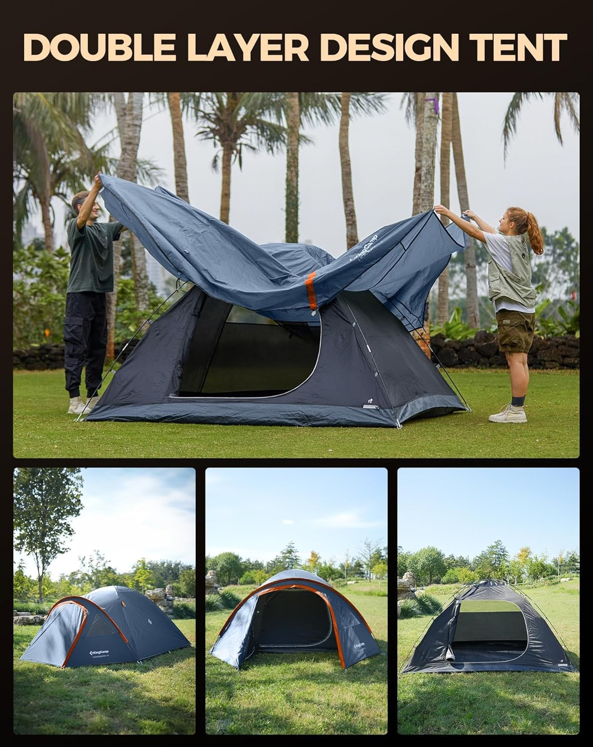 KingCamp 4-Person Dome Tent Waterproof with Porch for Outdoor
