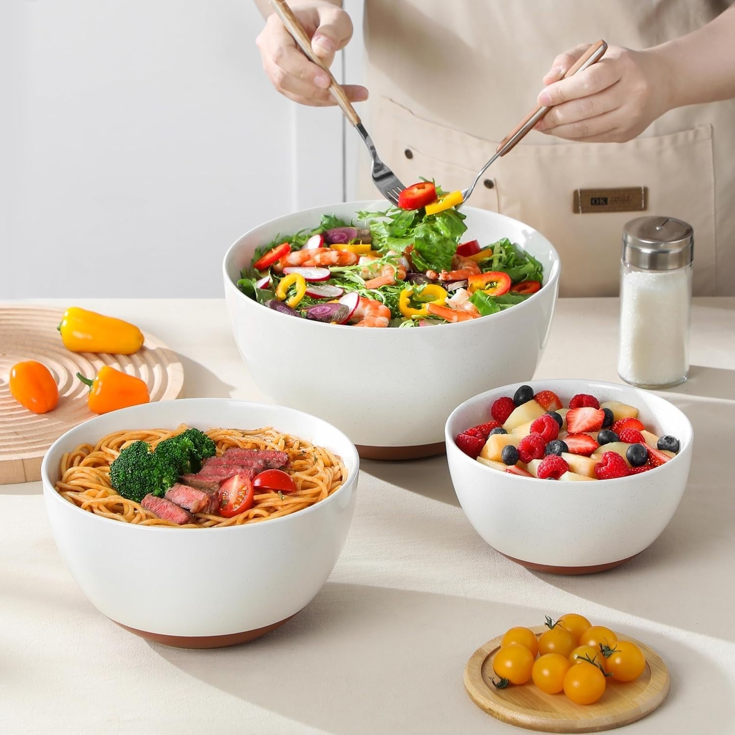 Ceramic Mixing Bowls Set of 3 46/80/140oz Microwave & Oven Safe