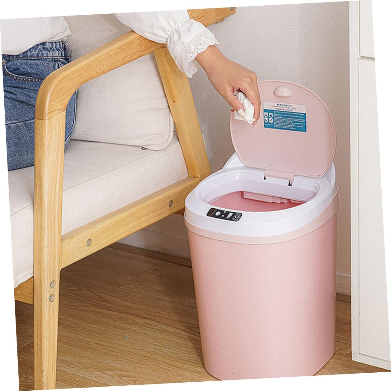 Touchless Sensor Bin 10L Automatic Trash Can Pink Quiet Rechargeable