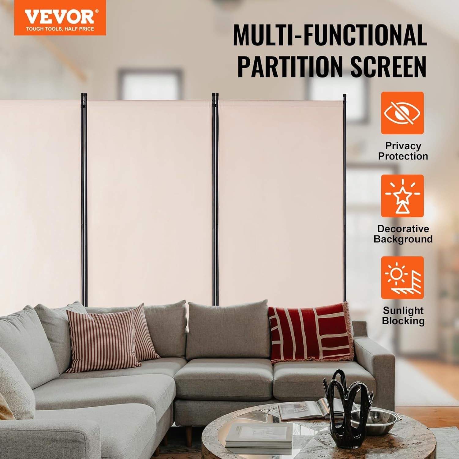 3 Panel Beige Folding Room Divider Privacy Screen Partition 260x184cm
