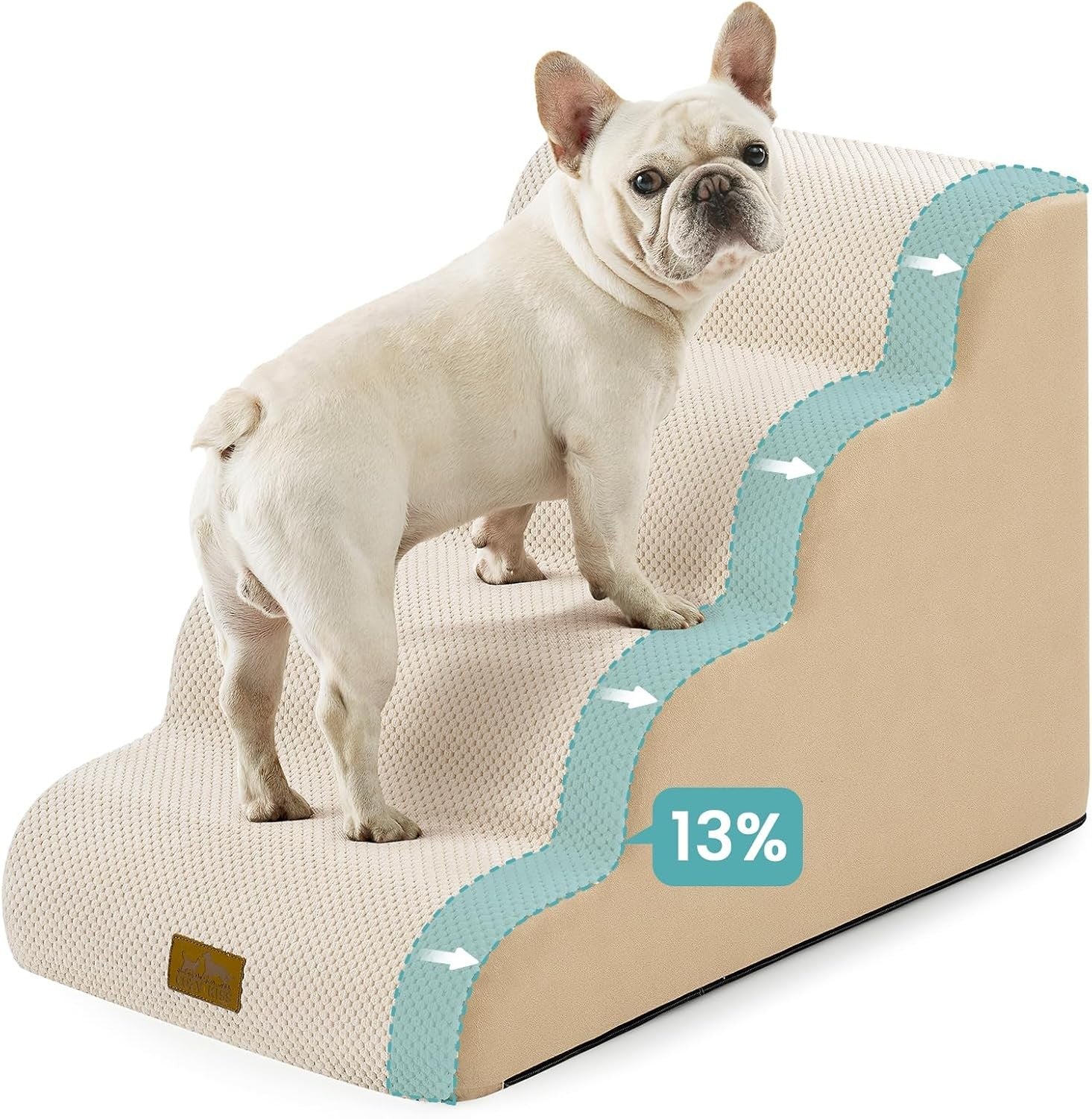 Dog Stairs 4 Step 19.7in Foam Pet Ramp for Bed Sofa Car Beige