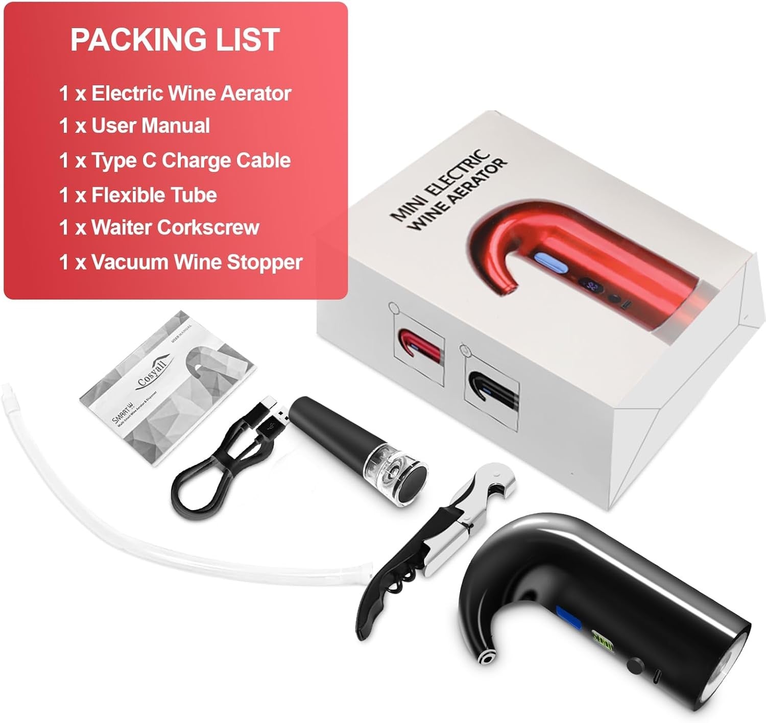 Electric Wine Aerator Dispenser Pump Auto Pourer USB-C Rechargeable 750ml