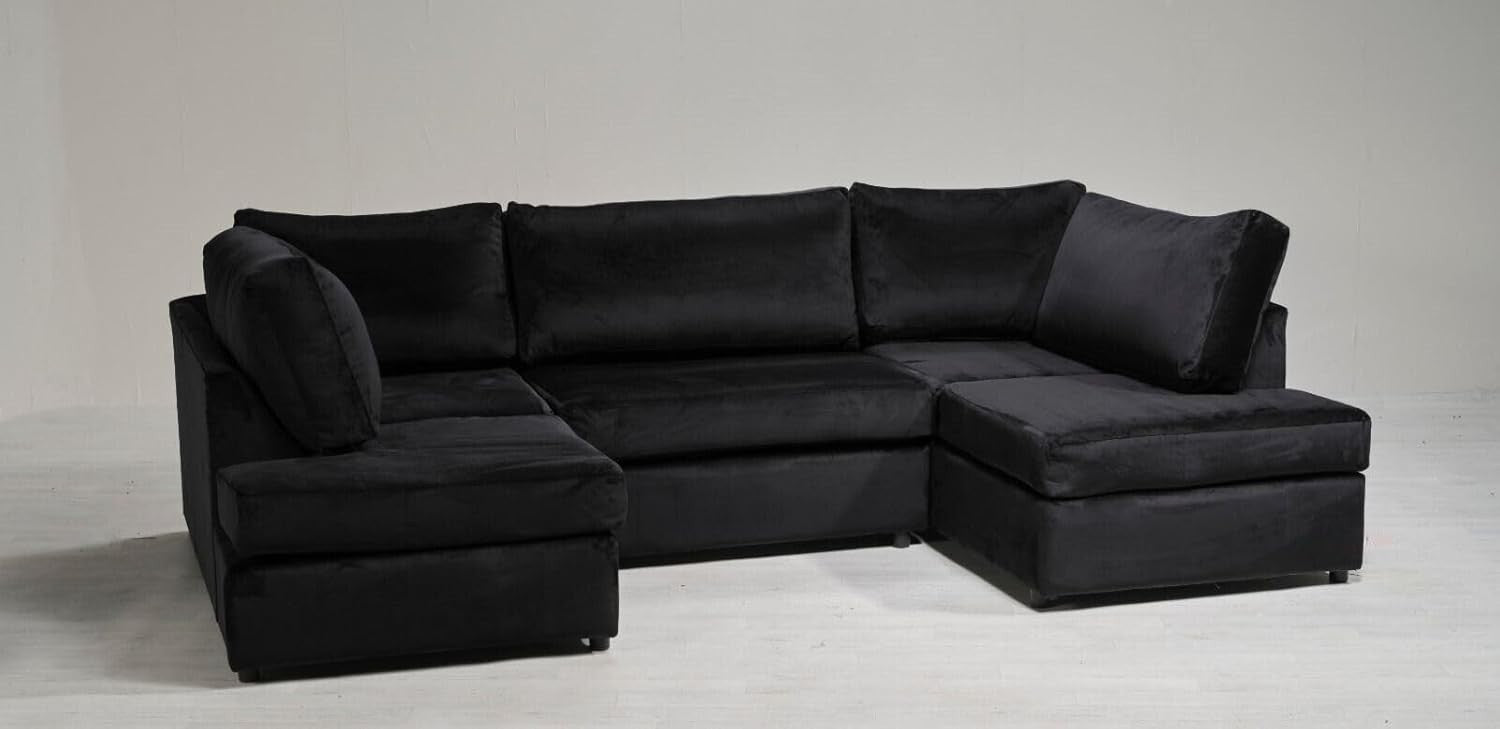 U Shaped 5 Seater Sofa High Back Plush Velvet Corner Couch Cinema Lounge