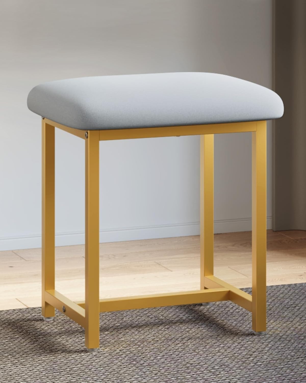White Gold Vanity Stool Soft Padded Modern Dressing Table Seat 41x30x45cm