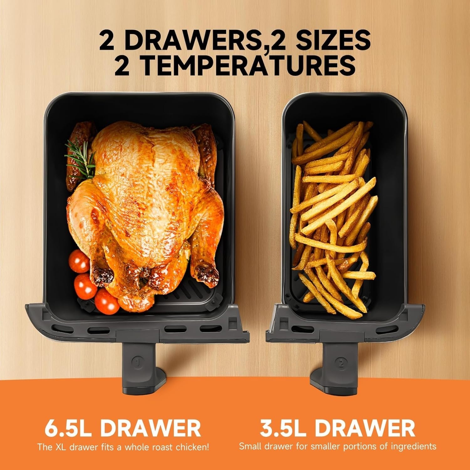 9L Dual Air Fryer | Double Drawer 4.5L x2 | 8 Presets | Touchscreen 1700W