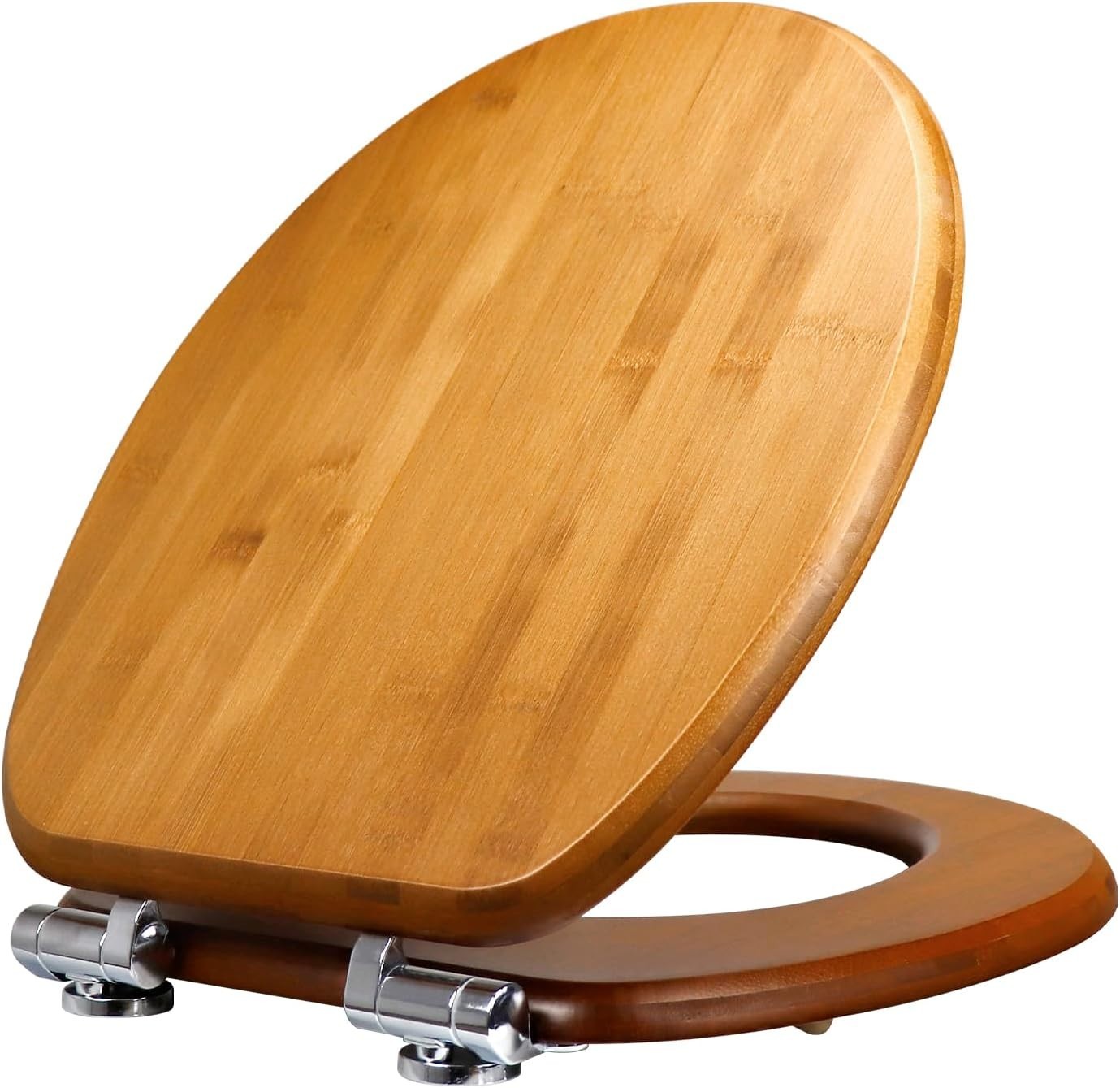 Bamboo Wood Toilet Seat Soft Close Metal Hinges Oval Easy Install 45x37cm