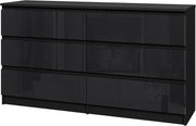High-Gloss 6 Drawer Chest - Sleek Handleless Storage for Bedroom & Living Room