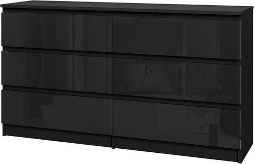 High-Gloss 6 Drawer Chest - Sleek Handleless Storage for Bedroom & Living Room