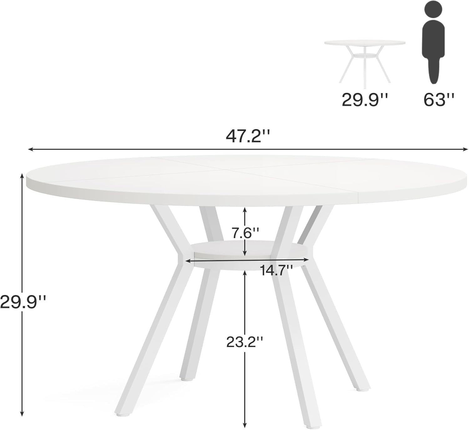 Modern Round Dining Table 120CM Seats 6–8 Metal Legs White Kitchen