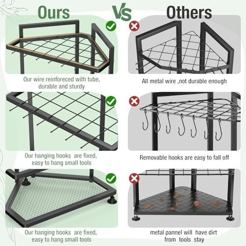 Corner Garden Tool Organizer Metal Rack for Shovels Rakes Brooms Storage
