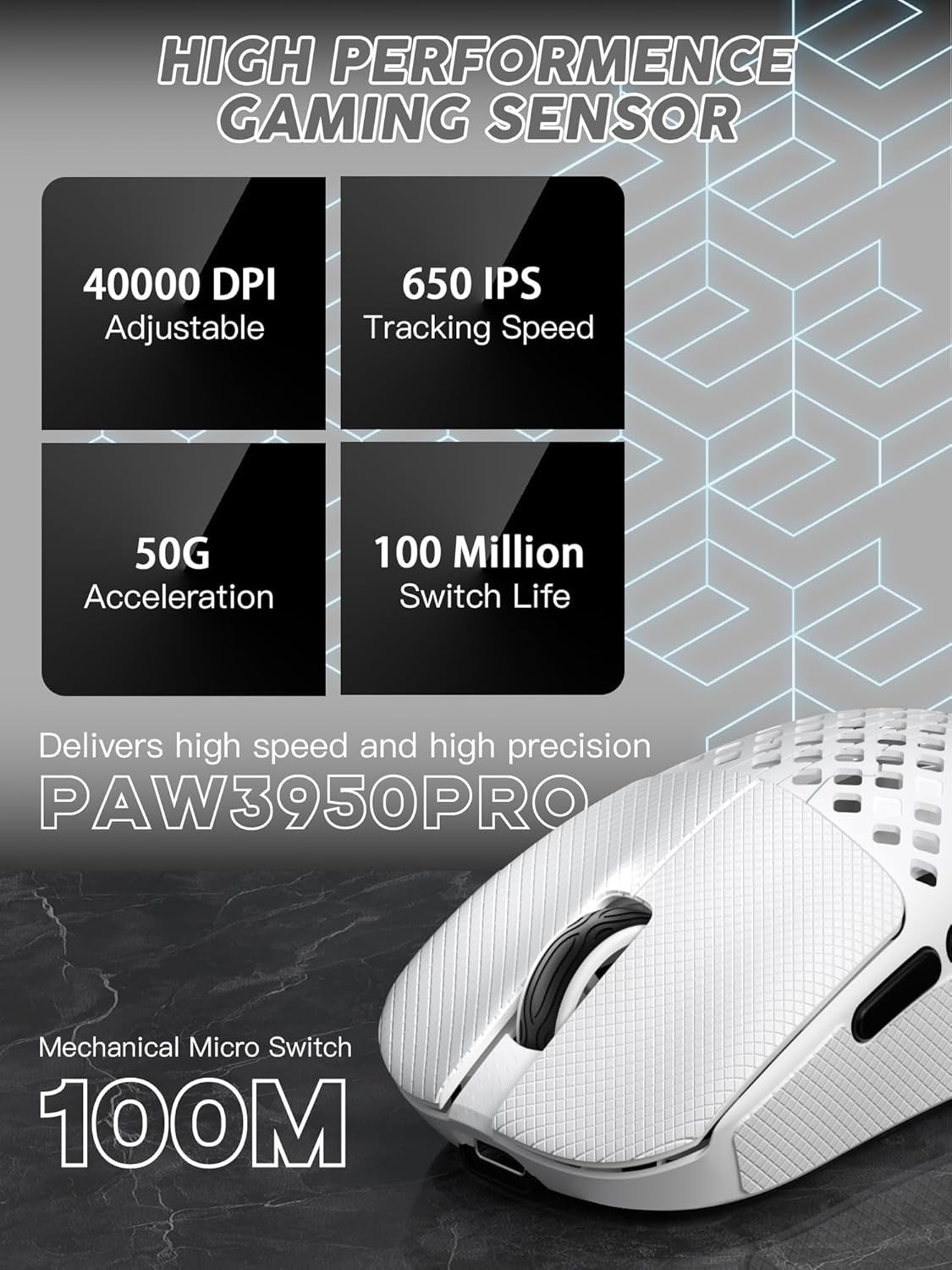 41g Ultra-Light Wireless Gaming Mouse 40K DPI Tri-Mode RGB