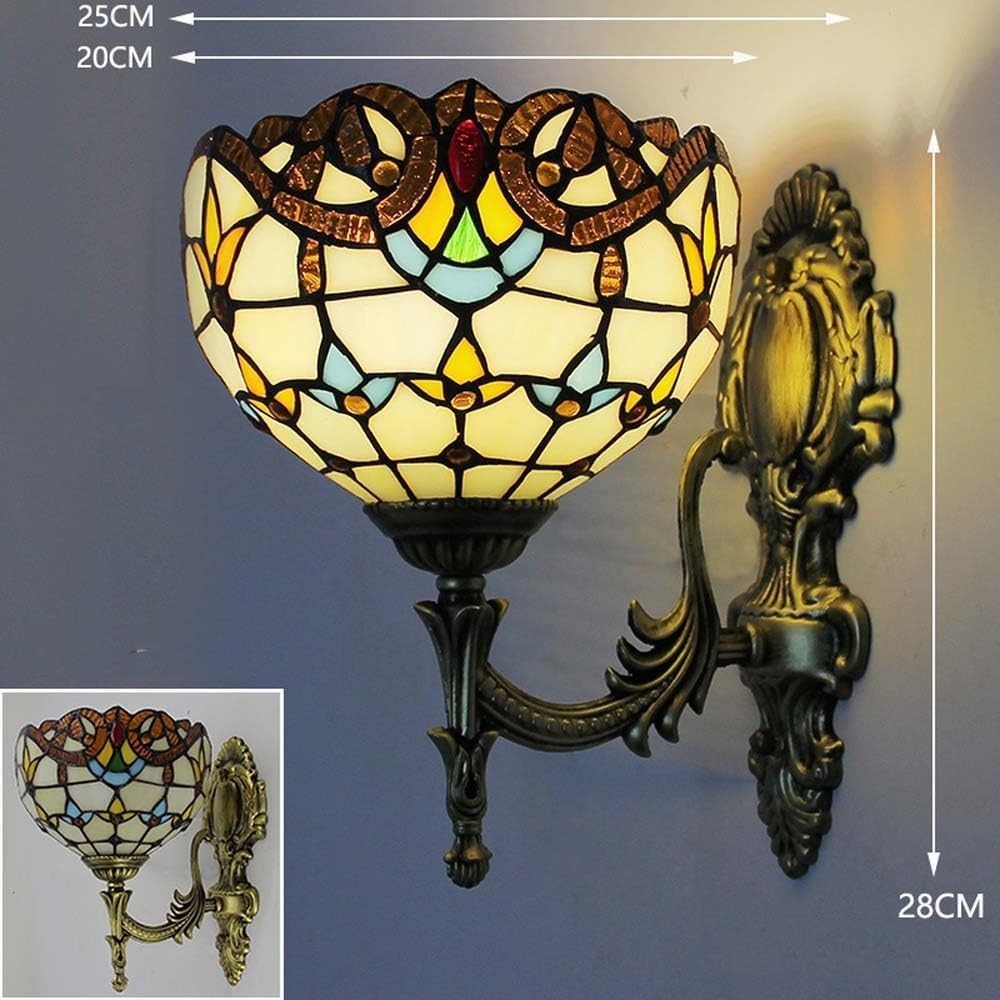 Vintage Wall Light Indoor Lamp with Handcrafted Stained Glass Shade 28cm