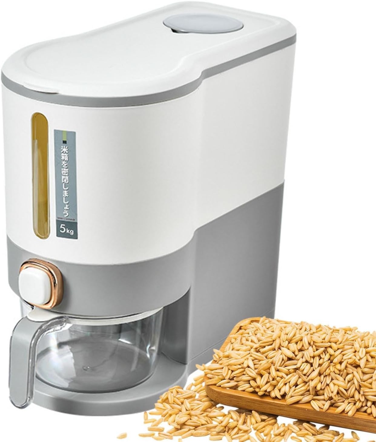 10KG Rice Dispenser Cereal Storage Container with Measuring Cup Bin