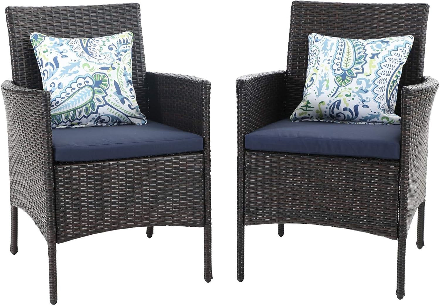 Outdoor Rattan Armchairs Set of 2 Cushioned Patio Garden Balcony Seats