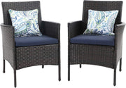 Outdoor Rattan Armchairs Set of 2 Cushioned Patio Garden Balcony Seats