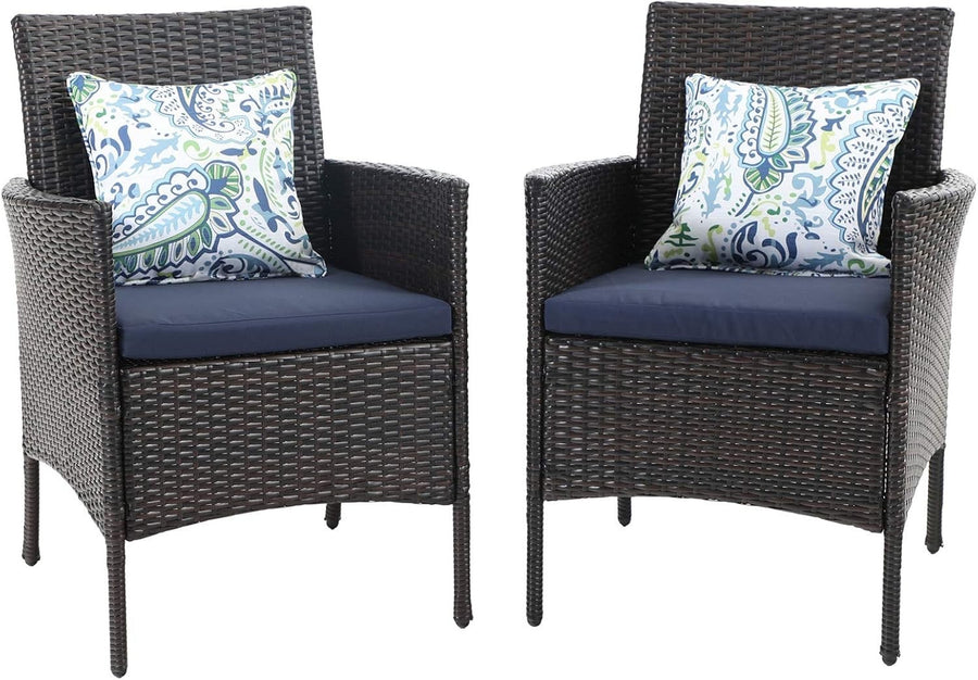 Outdoor Rattan Armchairs Set of 2 Cushioned Patio Garden Balcony Seats