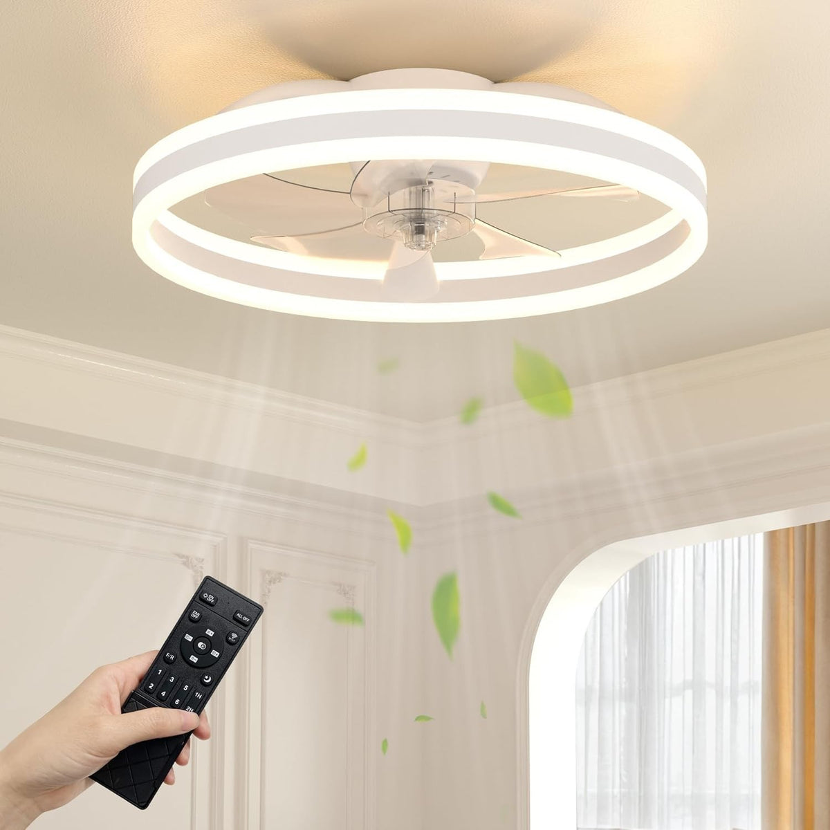 50cm LED Ceiling Fan Light with Remote, 6 Speeds, Quiet, Dimmable, Modern