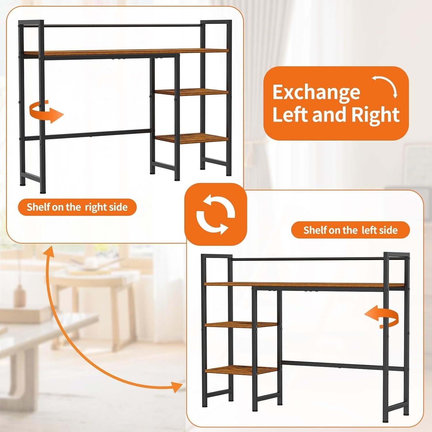 Rustic Brown Desk Hutch Shelf 4-Tier 38.6" Desktop Organizer Storage Rack
