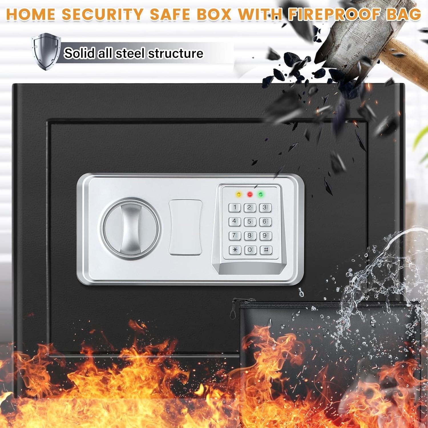34L Digital Safe Box Alarm Silent Mode A4 Document Money Safe