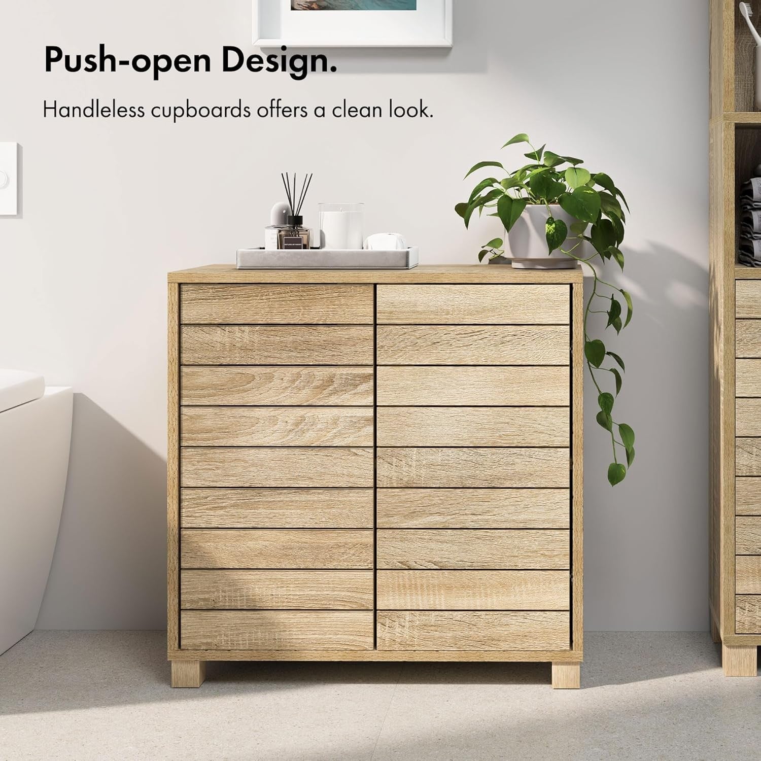 Oak Effect Bathroom Storage Cabinet Cupboard Modern Floor Standing Unit