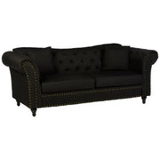 Luxury 3 Seater Black Chesterfield Sofa Fabric Upholstery Scroll Arms