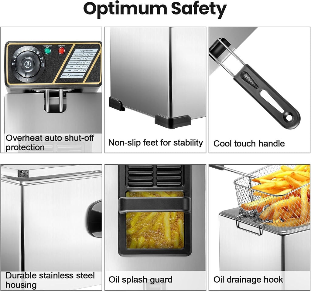 10L Deep Fat Fryer 2500W Stainless Steel Adjustable Temp Basket Lid