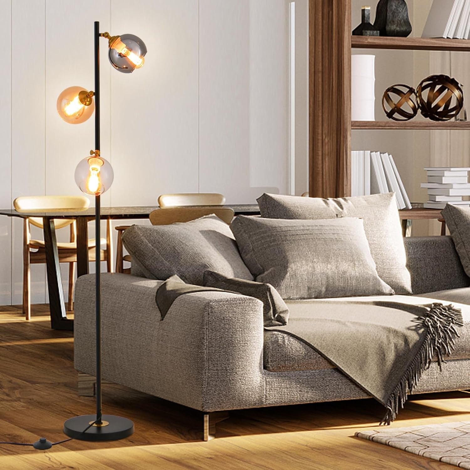 3 Light Floor Lamp Industrial Tree Standing Lamp Glass Shades E27 Tall