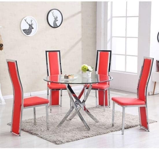 Round Clear Glass Dining Table 110cm Diameter 76cm Height Chrome Legs