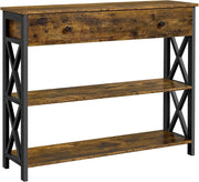 Rustic Console Table with Drawer & 2 Shelves, Sturdy Metal Frame, 100x29.5x81cm
