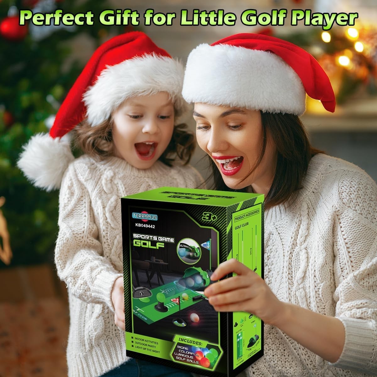 Kids Golf Set Dinosaur Auto Ball Return LED Golf Balls Putting Mat 26”
