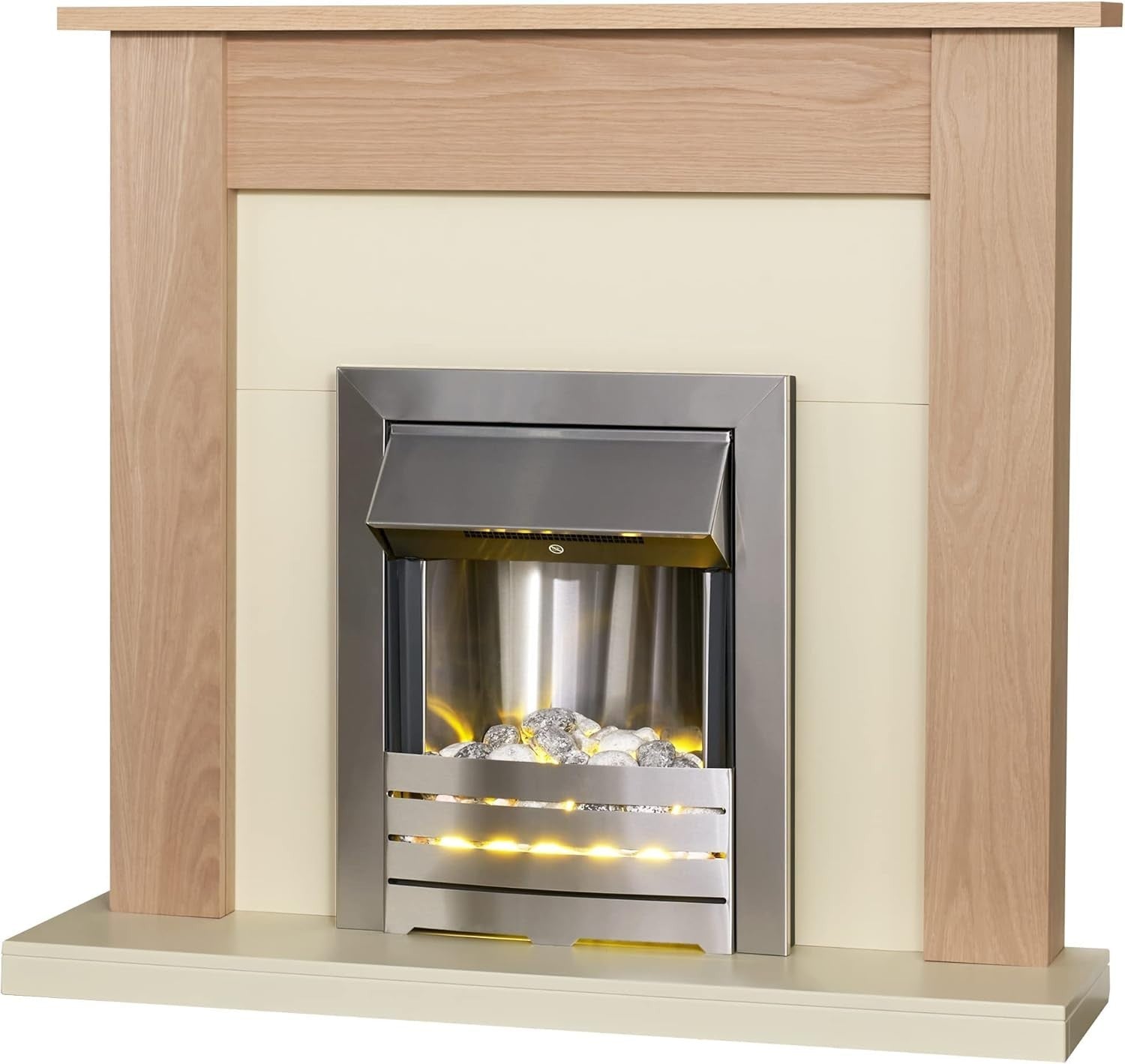 Modern Electric Fireplace with Oak Surround & LED Glow Effect, 2kW Heat