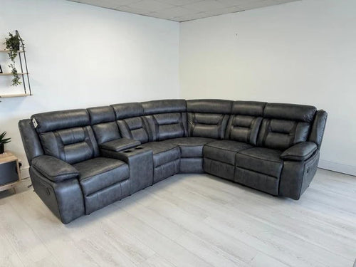 Luxury Grey Leather Electric Recliner Corner Sofa w/ Cupholders & USB