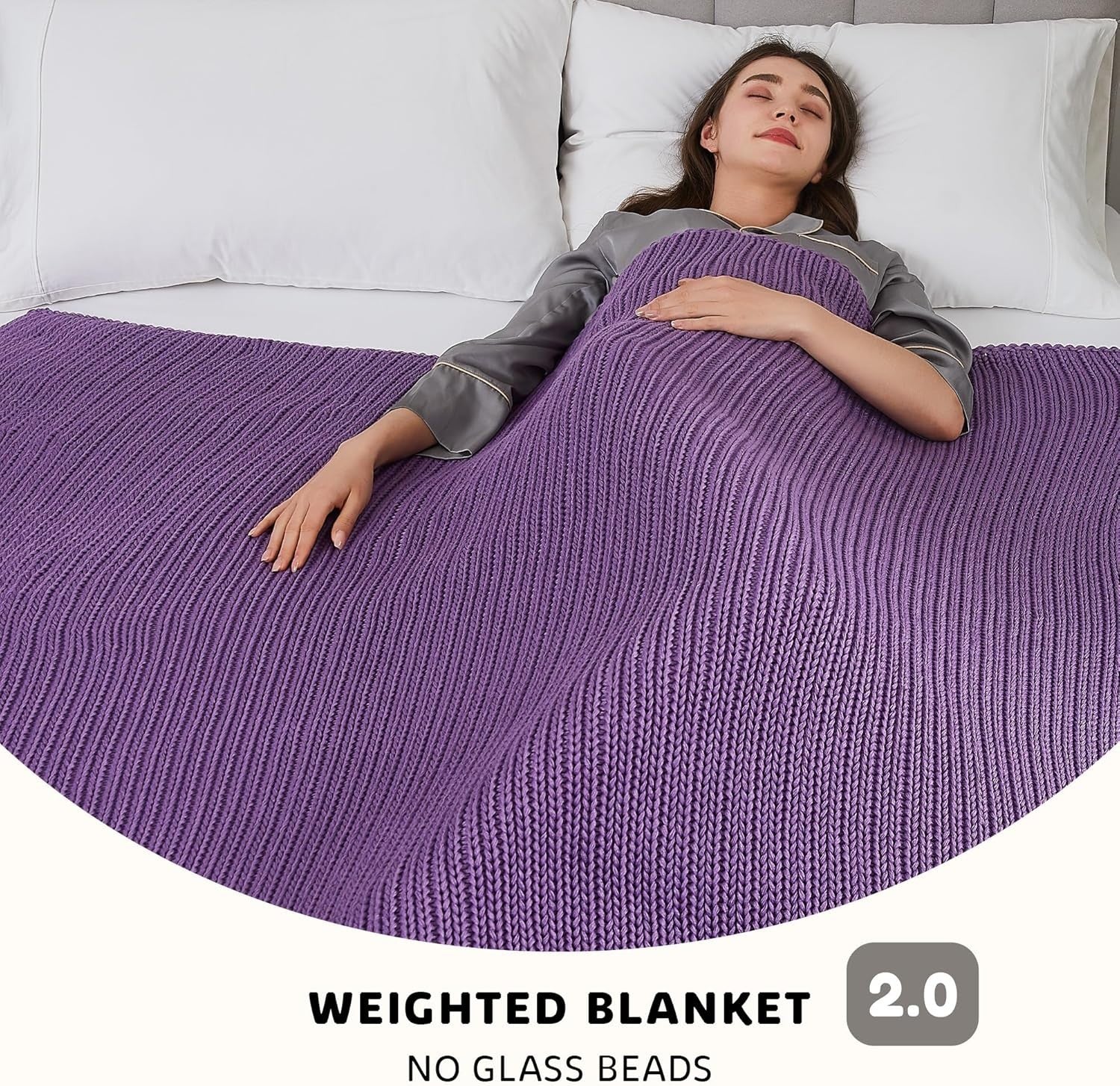 Knitted Weighted Blanket 20lbs Purple Chunky Knit Heavy Throw 60"x80" No Beads