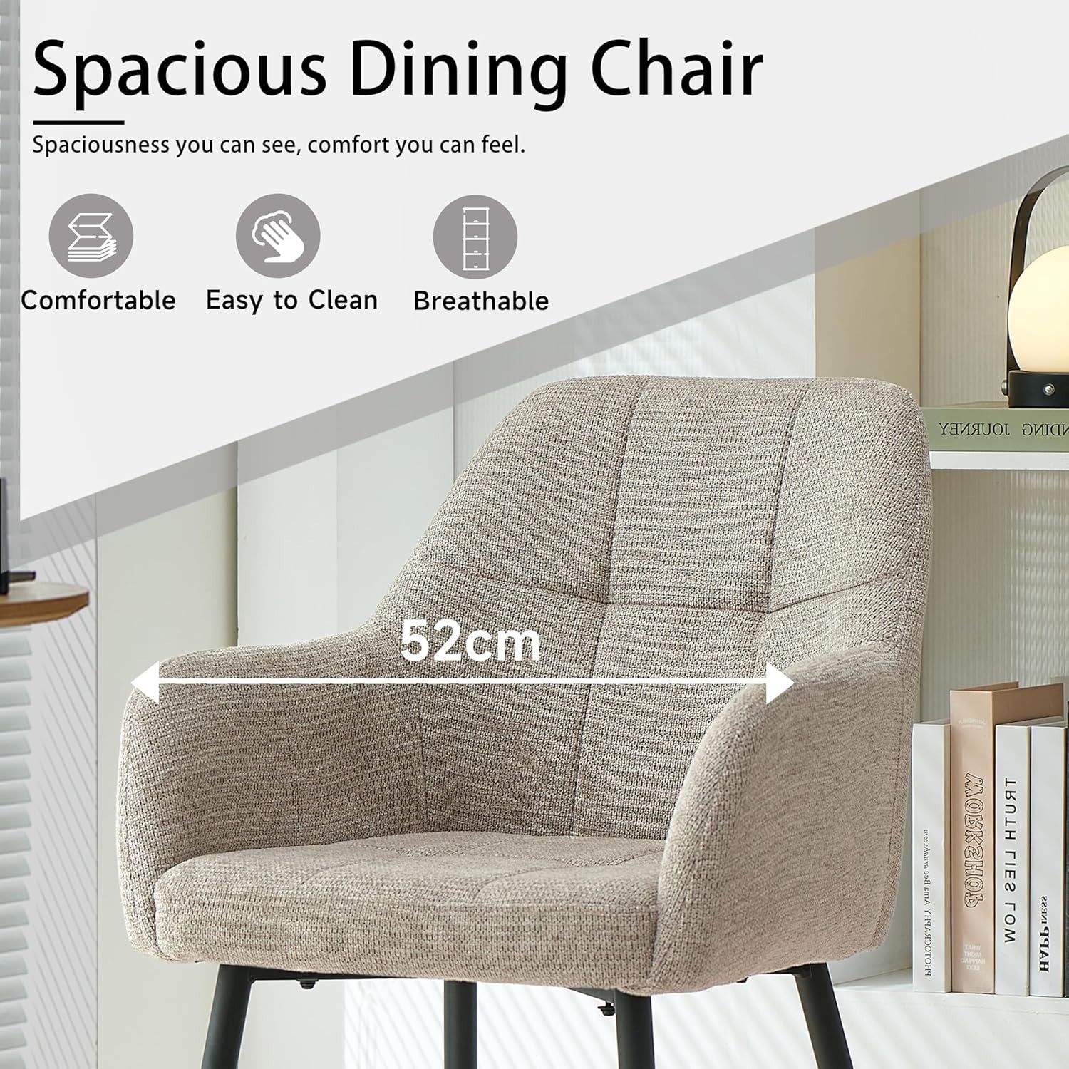 Modern Plush Chenille Armchair Dining Chair Soft Padded Seat Metal Legs