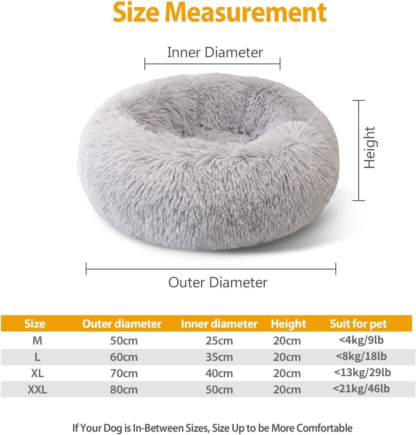 Calming Donut Dog Bed 80cm Round Plush Anti Anxiety Pet Cushion Grey