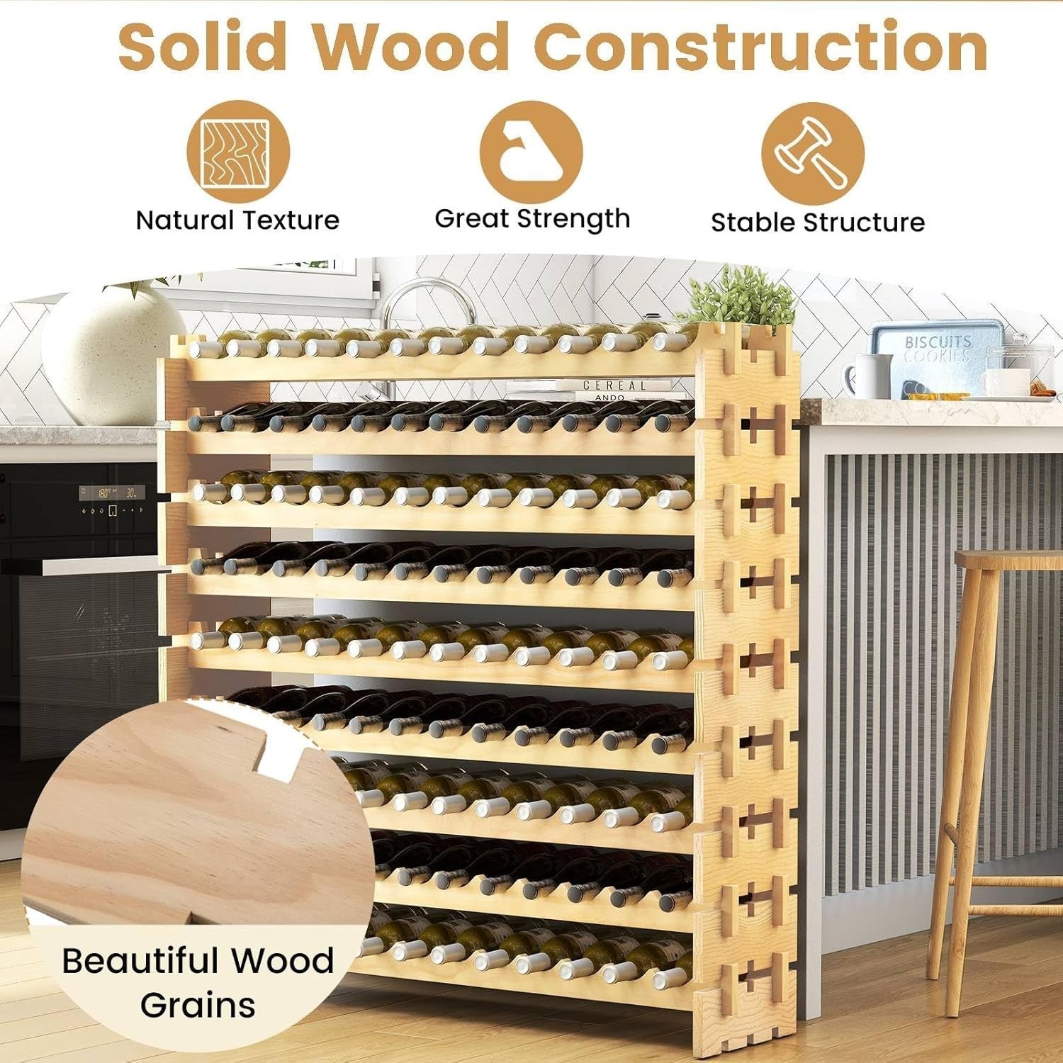 Large Wooden Wine Rack 108 Bottle Storage Stand | 9-Tier Free Standing Shelf