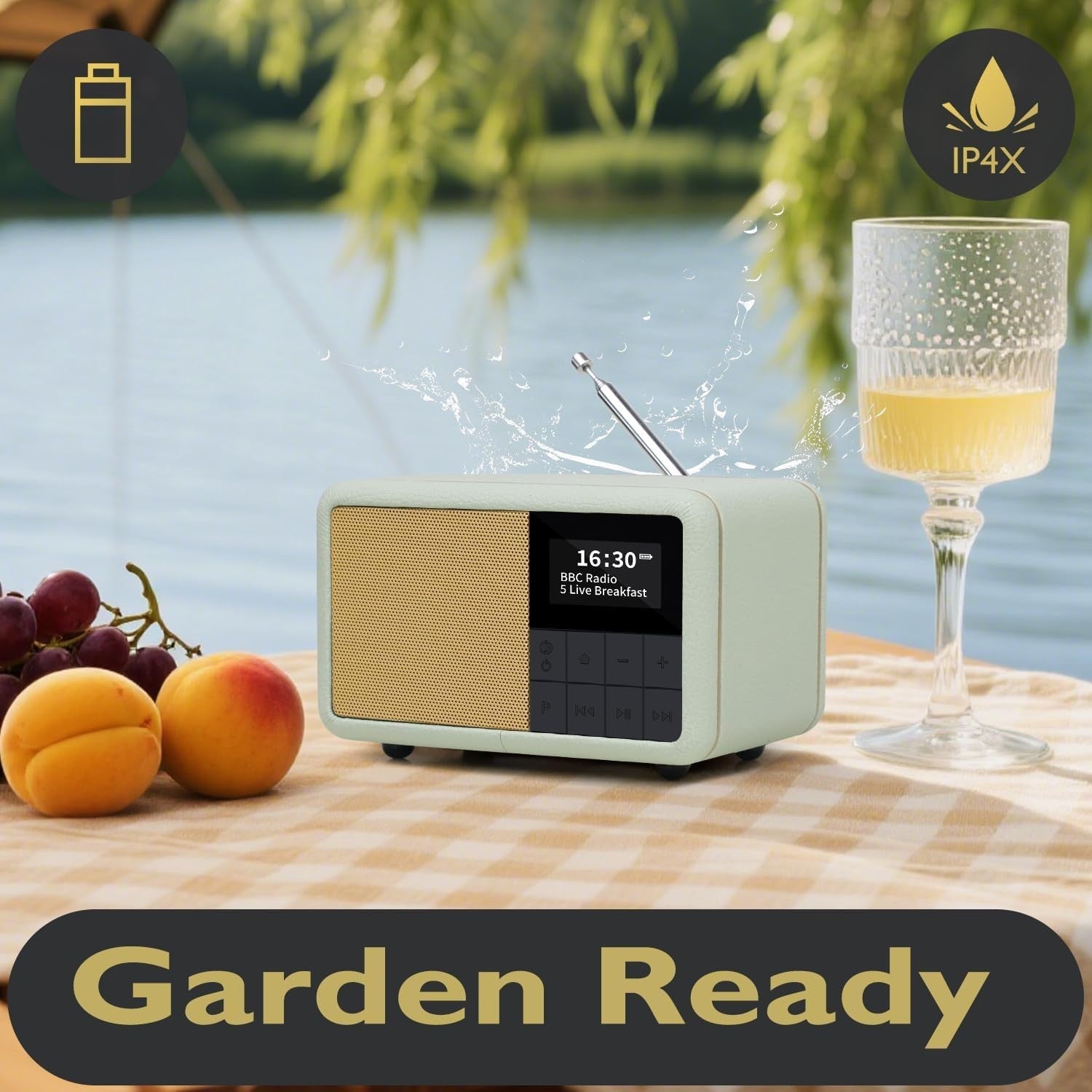 Portable DAB+ FM Radio Alarm Clock Bluetooth Waterproof 12hr Battery – Green