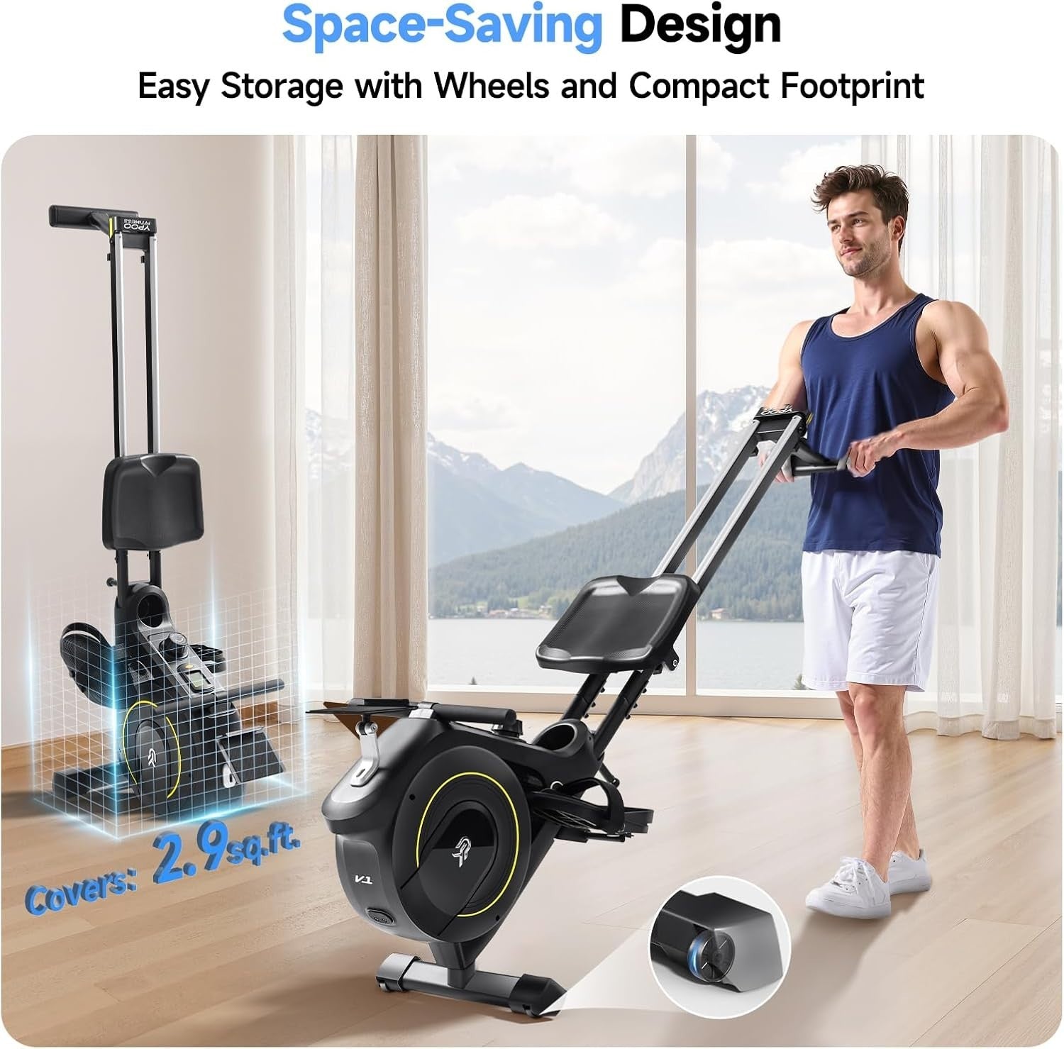 Magnetic Rowing Machine 16-Level Quiet Foldable Dual Rail 350LB App Home Rower