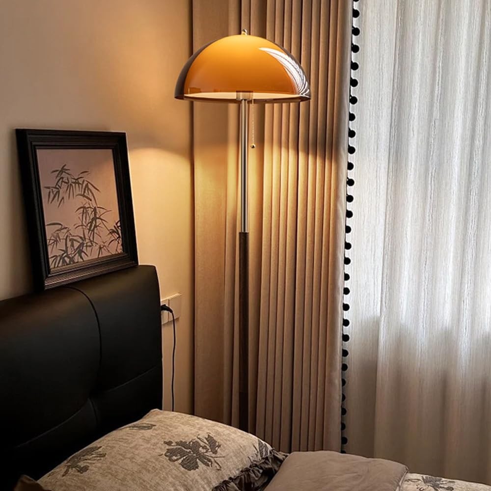 Wabi Sabi Wood Floor Lamp Orange Acrylic Shade 60in Dimmable Standing Light