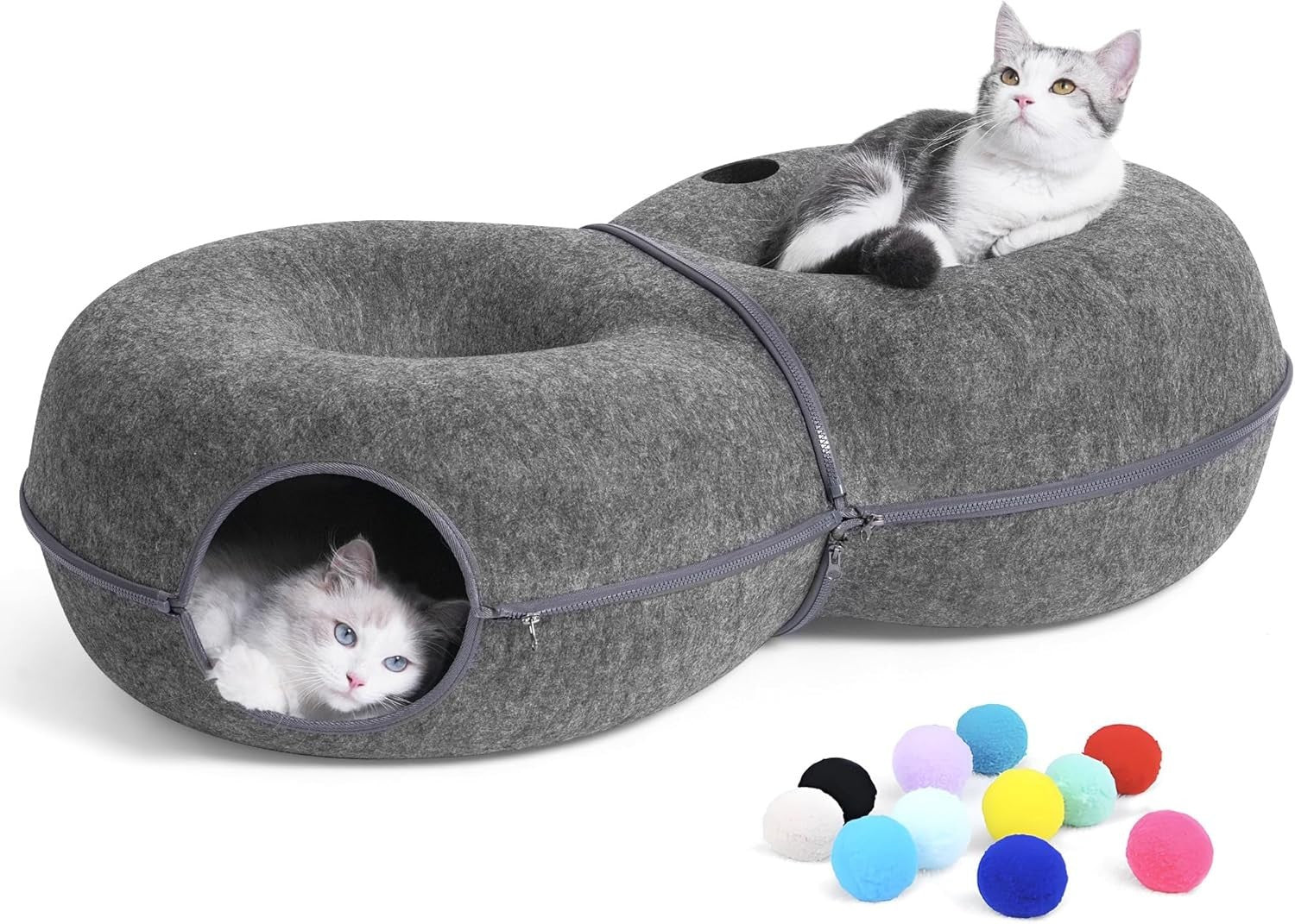 8 Shape Cat Tunnel Bed Large Peekaboo Donut Cave w 12 Toy Balls