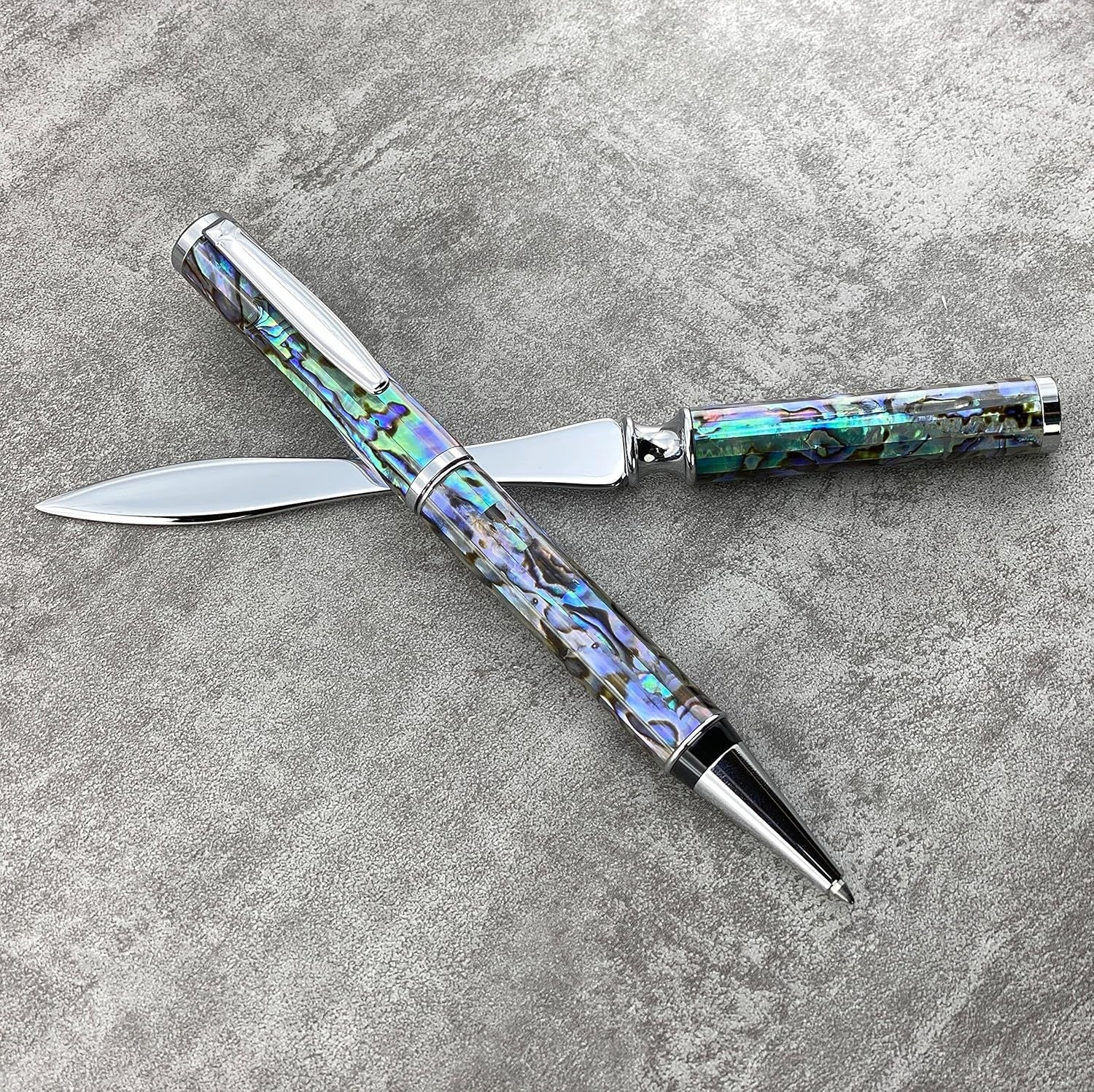 Luxury Blue Abalone Shell Ballpoint Pen & Letter Opener Gift Set