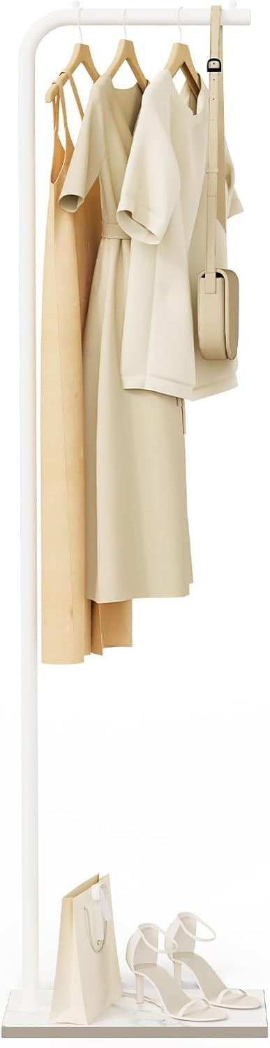 White Metal L-Shape Coat Rack | Freestanding Clothes Stand 180cm Hall Organizer