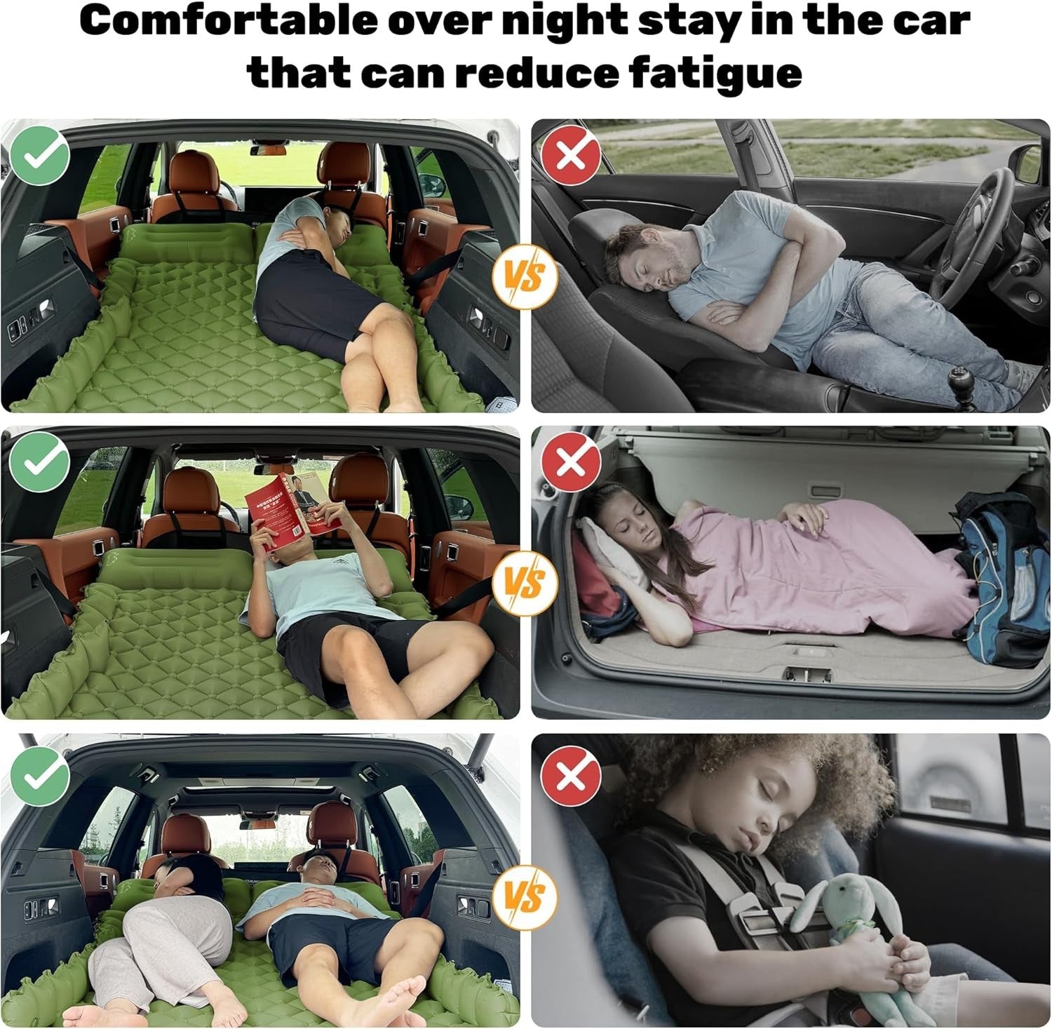 2-Person Car Air Mattress SUV Inflatable Bed Camping Travel Mat 183x131x7cm